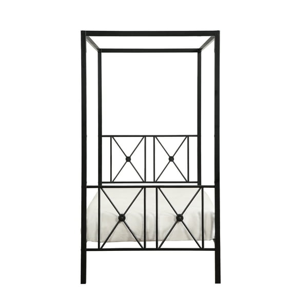Black Twin Canopy Bed Frame - Metal Platform, Modern Traditional Design, No Box Spring Needed, Bedroom Furniture, 40.5"x78"x73.5" - Rapa Collection