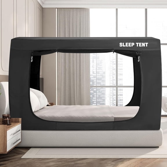 Black Twin Size Bed Tent with Three Doors for Privacy and Blackout