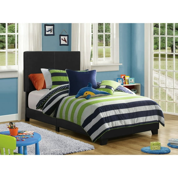 Black Twin Size Bed With Faux Leather Panel, Enhancing Bedroom Appeal Modern Panel Leather, For A Stylish