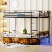Black Twin Over Twin Metal Bunk Bed with Ladder,High Guardrails Storage Space,Split-Friendly Design,Noise-Free Sturdy Frame,Space-Saving Bed Frames for Twin Size Bed