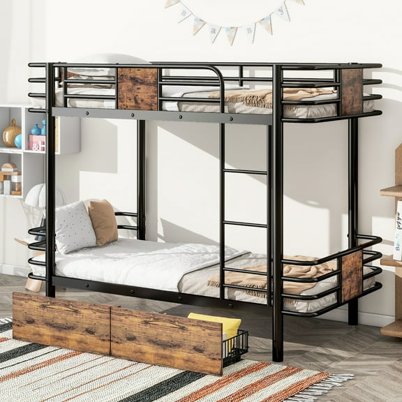 Black Twin Xl Over Bunk Bed With Metal Frame And Board - Stable, , Easy Assembly In Board, Strong Frame, Build