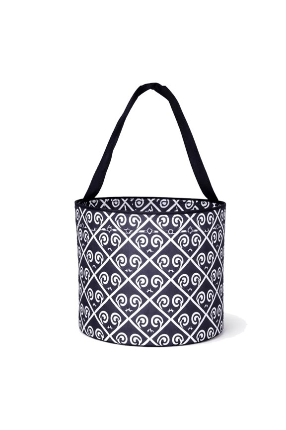 101 BEACH Fun Print Easter Basket Bucket Tote Bag Polyester Canvas Black Twist