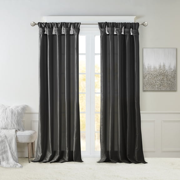 Black Twist Tab Window Curtain Panel with Lined Fabric, 50 Inches Width by 120 Inches Length for Light Control and Privacy
