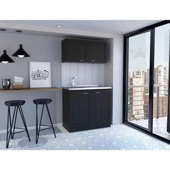 Black Two - Piece Cabinet for Organizing Rooms | Suitable for Various Items | TSCA - Compliant Engineered Wood Structure | Provide a Practical Storage Solution