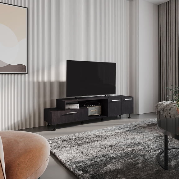 Black Two - Tiered Cabinet Stand | In Living Room for Media Device Storage | Ensures Easy Access and Tidy Appearance