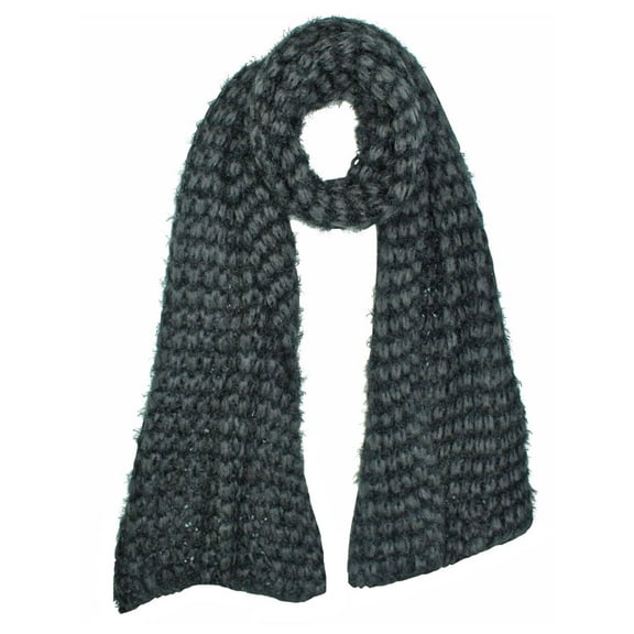 Black Two-Tone Eyelash Knit Oblong Unisex Soft Scarf