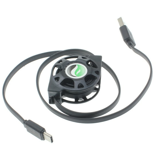 Black Type-C Retractable USB Cable Charger Power Wire Sync R4R for Samsung Galaxy S8, active S10e S10+ S10 5G Note9 Note8 A9 - Sonim XP3 - Sony Xperia XZs XZ3 XZ1 XA1 L1 - Xiaomi Mi Mix 2 9