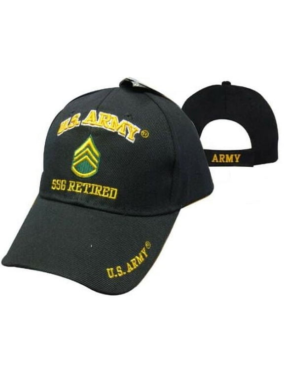 Black US Army SSG Staff Sergeant Retired Hat Ball Cap Veteran E-6 Licensed