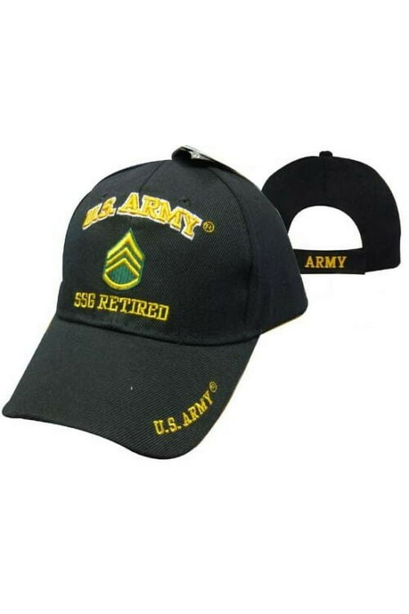 Black US Army SSG Staff Sergeant Retired Hat Ball Cap Veteran E-6 Licensed
