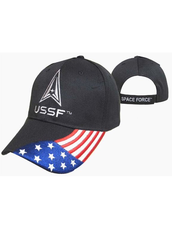 Black US Space Force Logo Cap USAF USSF/America Flag on bill Adjustable