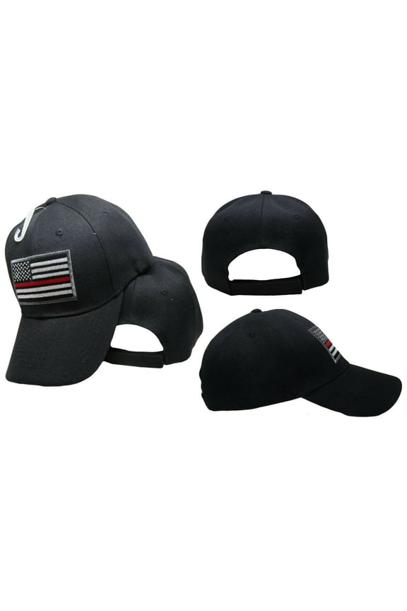 Black USA Thin Red Line Cap Low Profile Hat Support Fire Dept First Responders