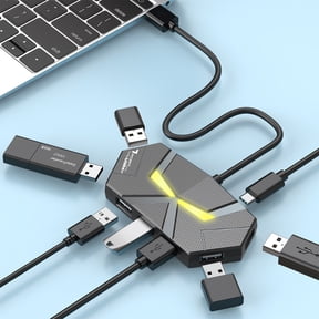 Black USB Hub 3.0, 7-Port USB Hub,Date Transmission Fast and Stable, USB Extender with Extra Power Port for Laptop, Desktop, PC, Flash Drive, HDD(7-Port USB A)
