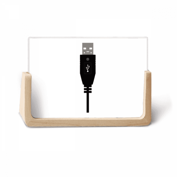 Black USB Plug Charging Cable Pattern Photo Wooden Photo Frame Tabletop Display