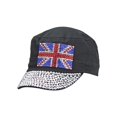 thumbnail image 1 of Black Uk Shiny Rhinestone Studded Cadet Cap Hat, 1 of 3