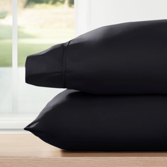 Noble Linens 2 Piece Pillow Case Set, Black, Standard/Queen