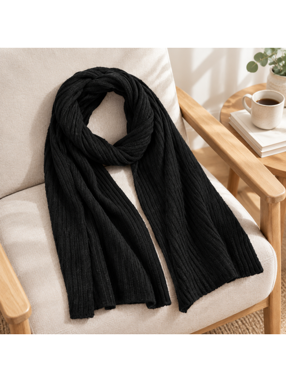 Black Unbranded Merino Winter Scarf, 71" x 12" One Size Fits