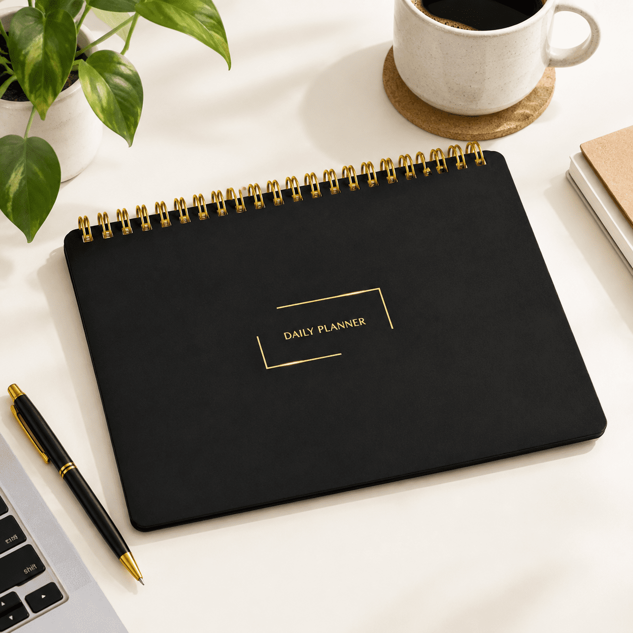 Spinner Notebook Black Undated Daily Planner - Landscape Hourly Schedule Spiral Notebook ...