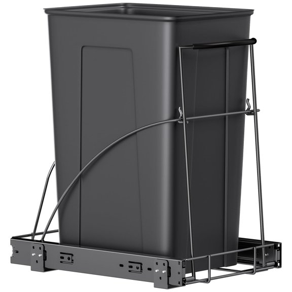 Black Under Cabinet Pull Out Trash Can Rack with Ball-Bearing Slides
