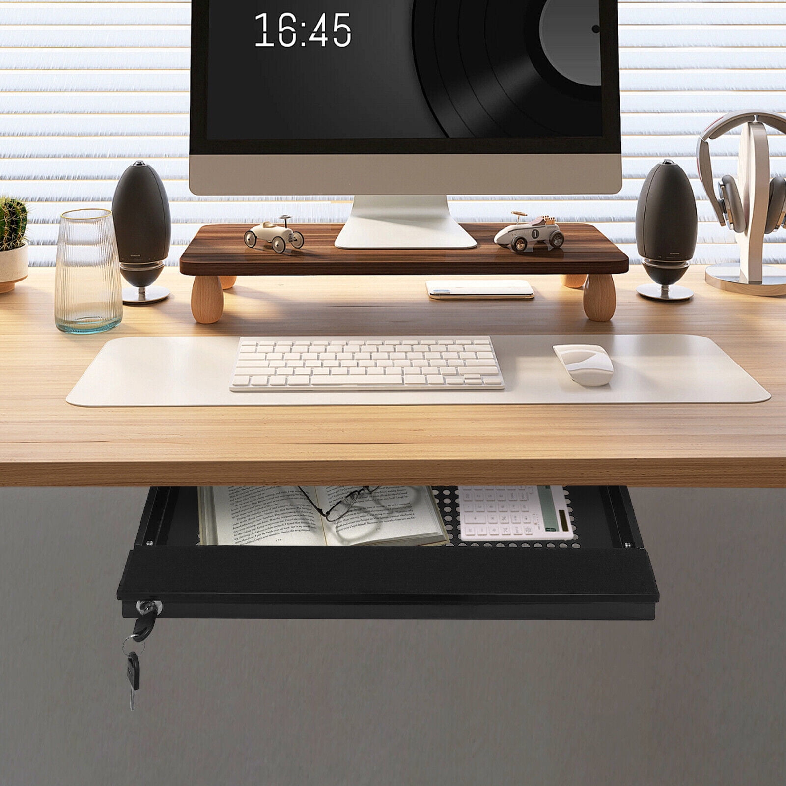 Black Under Desk Mounted Sliding Pull-out Drawer Drawer Storage Organizer for Standing Desks Pull-out Drawer