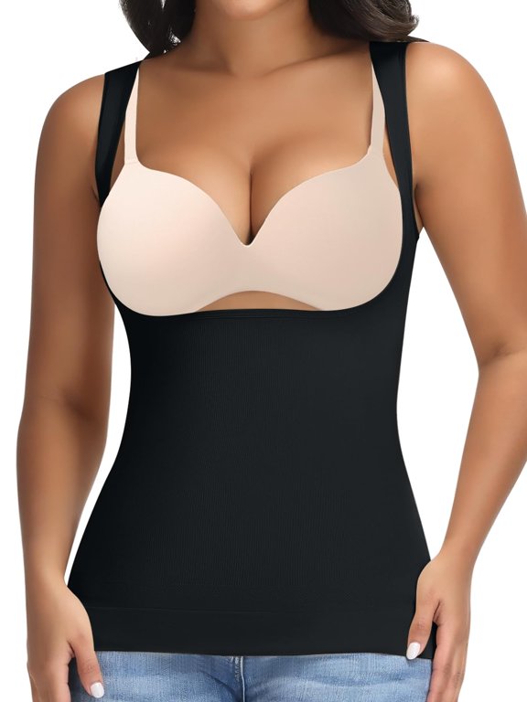Black Underbust Shapewear Camisole with Push-Up Bra & Tummy Control