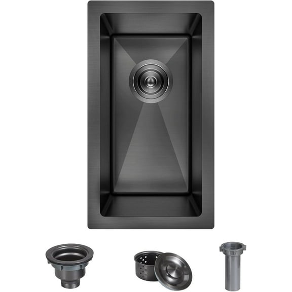 Black Undermount Bar Sink, 10 x 18 inch Undermount Bar Sink, Small Bar Sink for RV, 18 Gauge Stainless Steel Black Bar Sink with Strain
