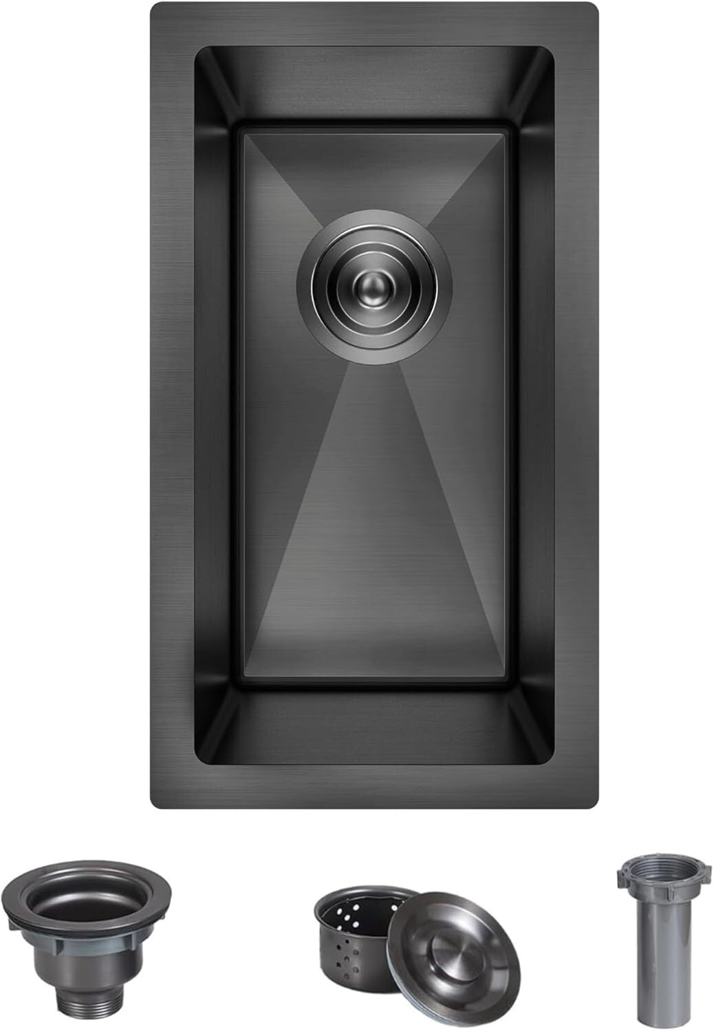 Black Undermount Bar Sink, 10 x 18 inch Undermount Bar Sink, Small Bar Sink for RV, 18 Gauge Stainless Steel Black Bar Sink with Strain