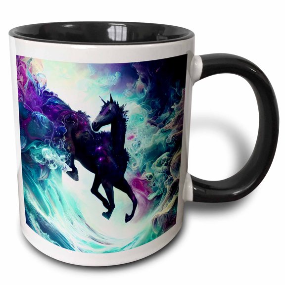 3drose, Black Unicorn Ai Generated Art, 15oz Two-tone Black Mug