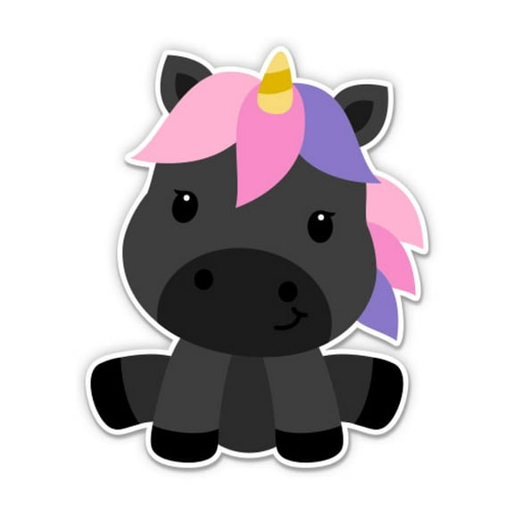 Black Unicorn Cute - 3" Vinyl Sticker - For Car Laptop Water Bottle Phone - Waterproof Decal