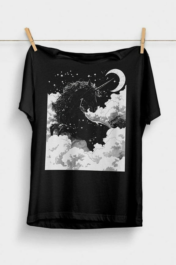 Black Unicorn T-Shirt | Pastel Goth Aesthetic | Alt Dark Coquette Clothing | Gothic Shirt | Whimsigoth | Yume Kawaii | Dark Academia