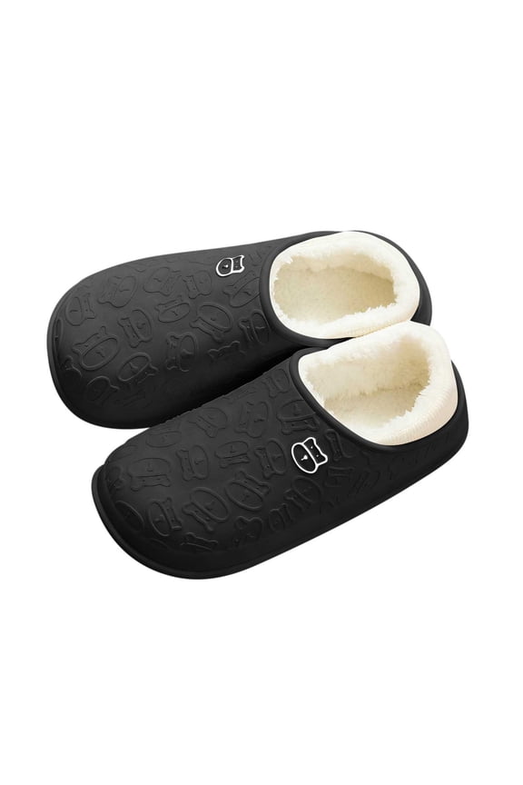 Black Unisex Cozy Winter Slippers Fleece Lined Warm Closed Toe Slip On House Shoes For Men Women Outdoor Indoor