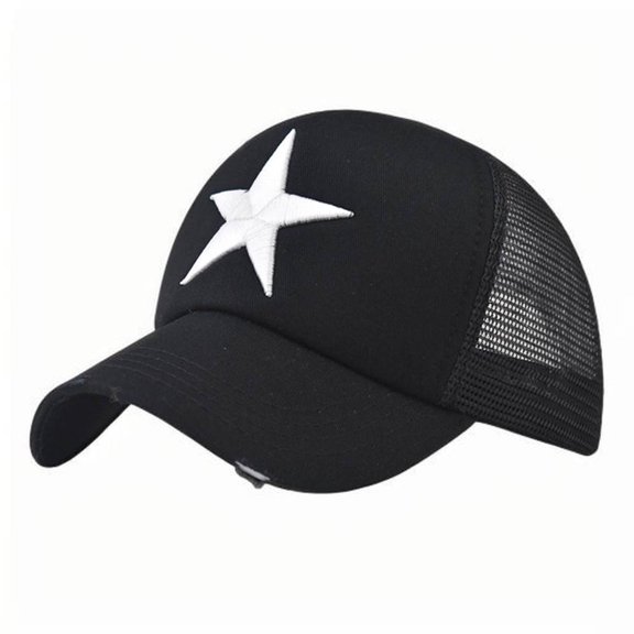 Black Unisex Embroidered Baseball Hat With Star Pattern For Everyday Wear