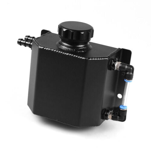 Black Universal 1L Aluminium Engine Oil Catch Can Water Breather Tank Bottle