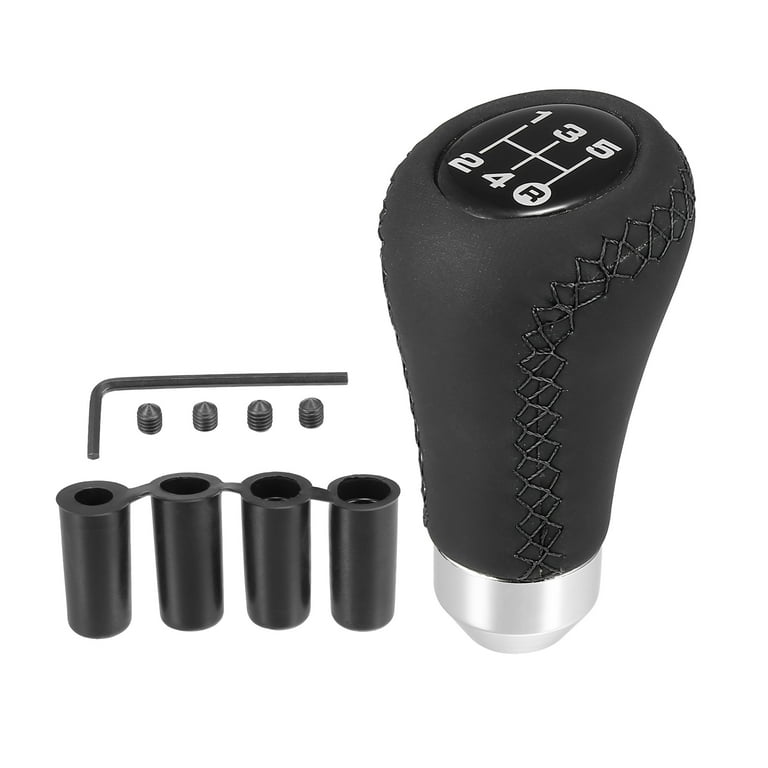 Black Universal 5 Speed Car Gear Lever Shifter Manual Stick Shift Knob PU Leather Black Stitches