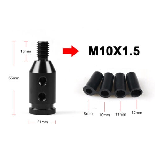 Black Universal Aluminum Shift Knob Adapter For Non Threaded Shifters 10x1.5mm