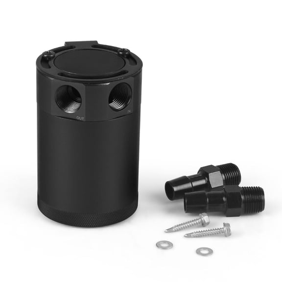 Black Universal Compact Baffled 2-Port Aluminum Oil Catch Reservoir Can Tank