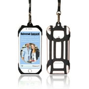 Black Universal Lanyard & Card Holder, Cell Phone Tether Neck Strap Silicone Smartphone Case Compatible w/ iPhone 5 6 6S 7 8 8 Plus Galaxy S8 S9 Note 8 9 and Most Smartphones