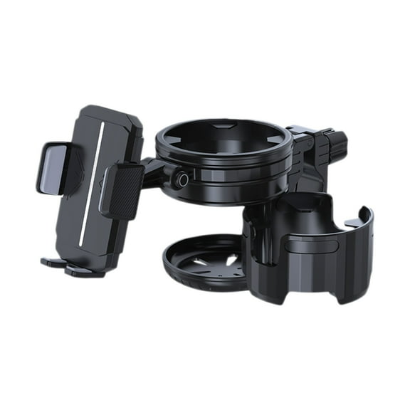Black Universal Motorcycle Cup Holder With Phone Mount Accessory For Bike Riders Heavy Duty Plastic Construction Secure Attachment Easy Installation Hands Free Convenience Storage Solution