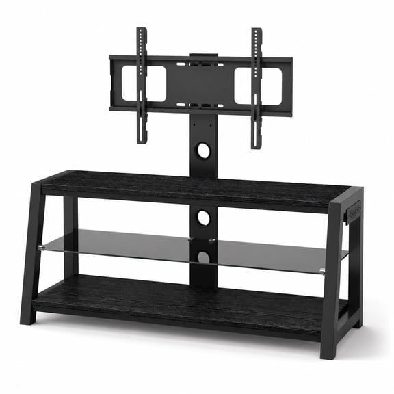 Black Universal Swivel TV Stand with Mount, Height Adjustable Entertainment Center for 32-65 Inch TVs, 3-Tier Tempered Glass Media Console with Storage Shelves, Cable Management