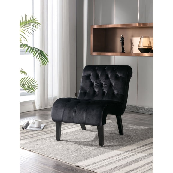 Black Upholstered Chair | Relaxing in Bedroom, Living Room, etc. | Button Tufted Design and Sturdy Structure | Fast and Simple Assembly