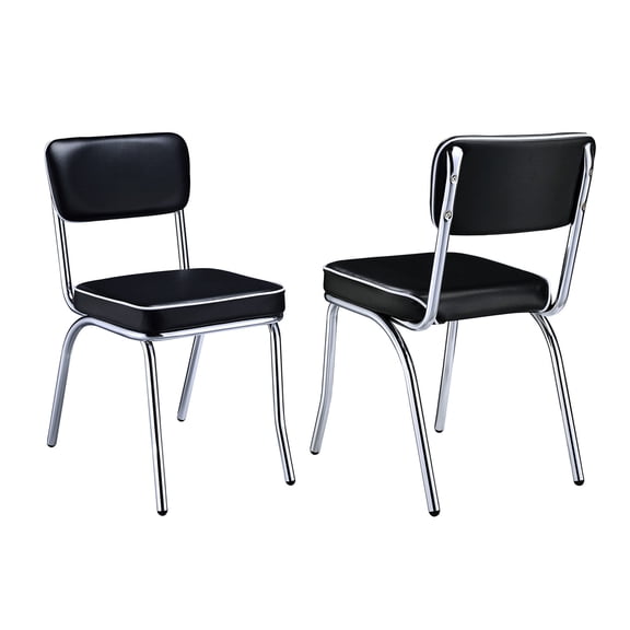 Black Upholstered Chrome Side Chairs (2-Piece Set) | Elegant Dining Scenes | Subtle Tapered Front Leg Design