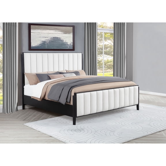 Black Upholstered Eastern King Bed with Tufted Headboard, Modern Fabric Panel Bed Frame, Wood & Metal Construction, Plush Comfort, No-Tox Materials
