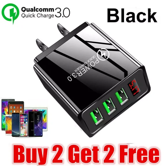 Black Us 3 Port Fast Quick Charge Qc 3.0 Usb Hub Wall Charger Power Adapter Plug