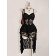 thumbnail image 1 of Black V-Neck Ruffle Trim Short Front Long Back Slip Dress, Y2K Sexy Spaghetti Strap Ruffle Hem Dress, 1 of 7