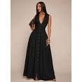 Black V-Neck Sleeveless Cinched Waist Front Button Down Maxi Dress ...