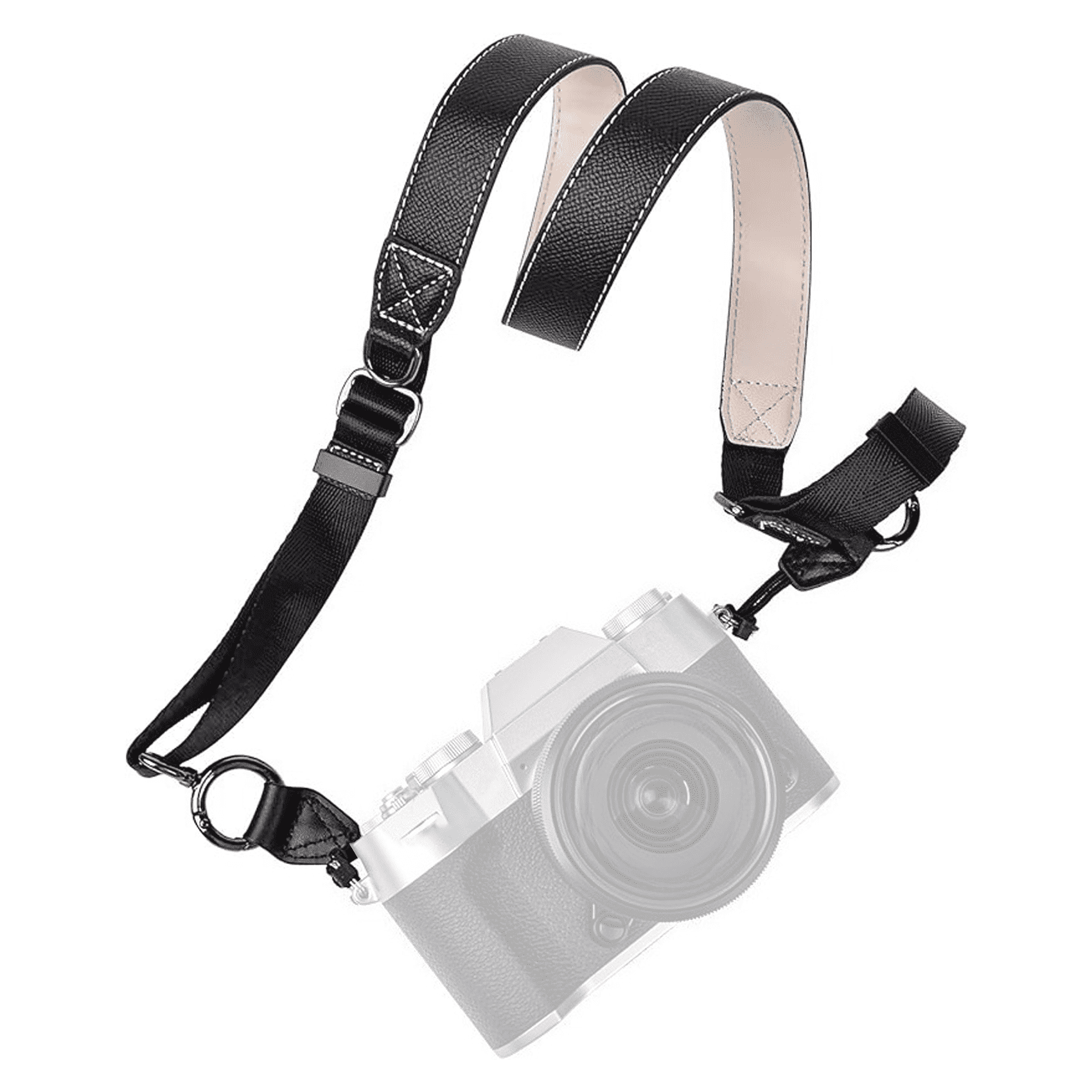 Black V-Ring Camera Strap – Adjustable PU Polyester Shoulder Neck Strap ...
