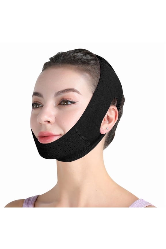Black V Shaped Face Mask For Double Chin Reusable Face Wrap For Firmer Look Adjustable Lifting Mask