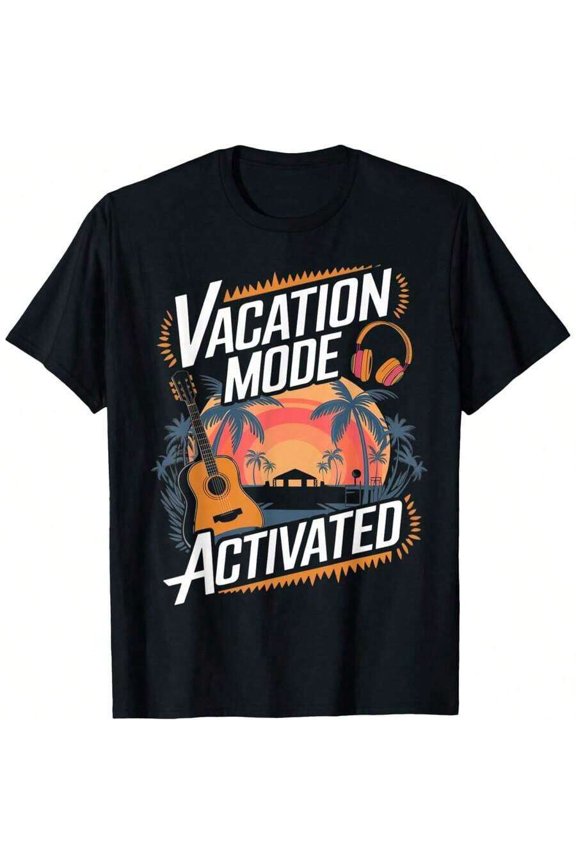 Black Vacation Mode Activated Graphic T-Shirt For Women