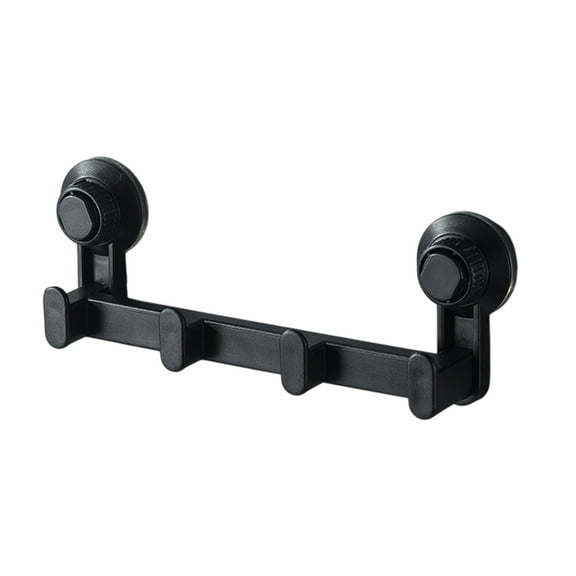 Black Vacuum Suction Cup With Four Rows Of Hooks Bathroom Hotel Clothes Connected Hooks Removable Wall Mounted Storage Rack Strong Adhesive No Drill Hooks Black 9.65 X 1.89 Inches
