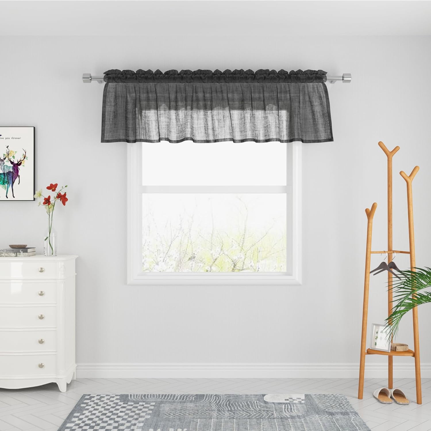 Black Valance 16 inches Long Sheer Curtain Valance Living Room Bedroom