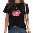 thumbnail image 1 of Black Valentine's Day Strawberry Heart Print T-Shirt Women's Casual Loose Fit Short Sleeve Romantic Fruit Aesthetic Graphic Tee Tops S-5XL, 1 of 5